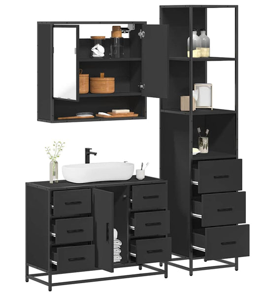 3-tlg. Badmöbel-Set Schwarz Holzwerkstoff
