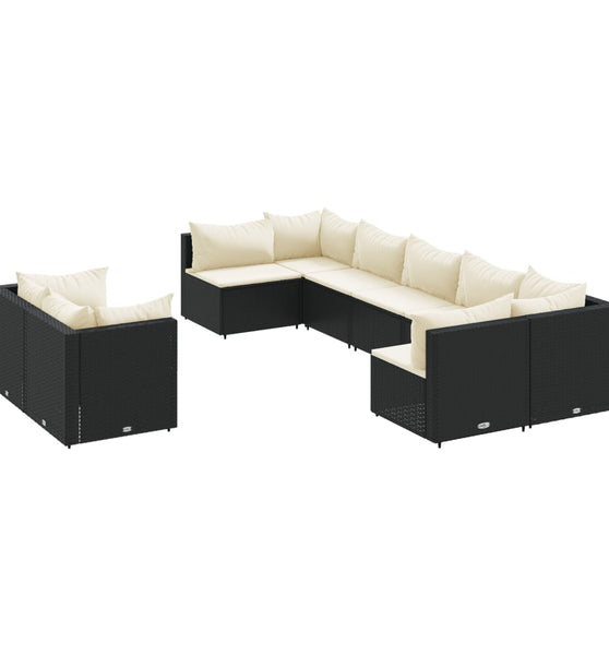 9-tlg. Garten-Sofagarnitur mit Kissen Schwarz Poly Rattan
