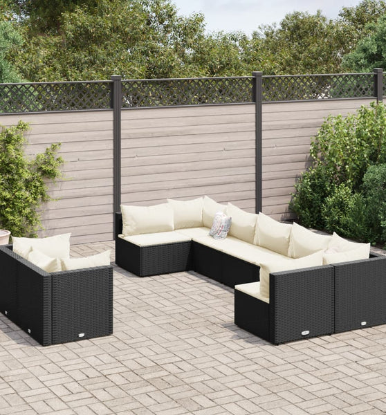 9-tlg. Garten-Sofagarnitur mit Kissen Schwarz Poly Rattan