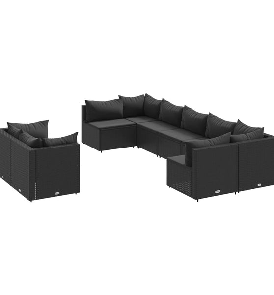 9-tlg. Garten-Sofagarnitur mit Kissen Schwarz Poly Rattan