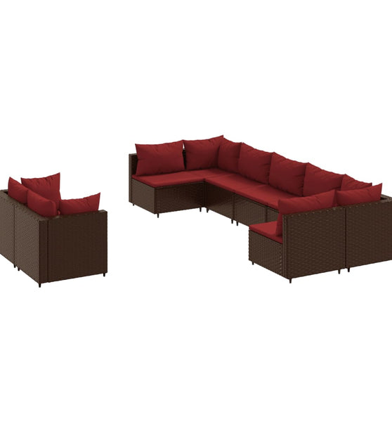 9-tlg. Garten-Sofagarnitur mit Kissen Braun Poly Rattan