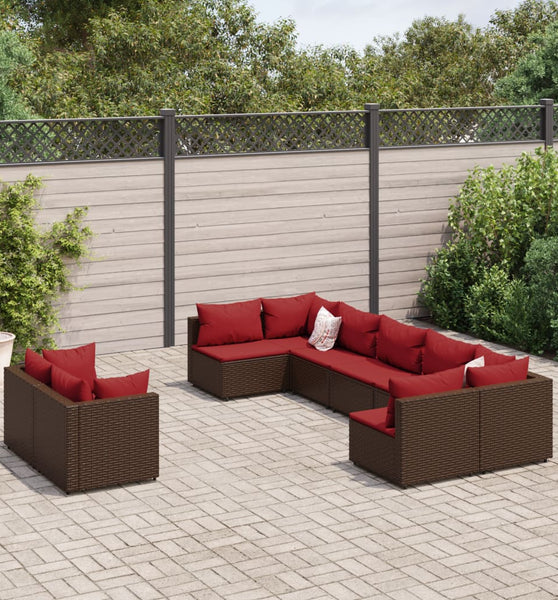9-tlg. Garten-Sofagarnitur mit Kissen Braun Poly Rattan