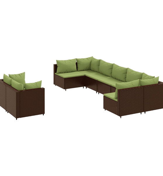 9-tlg. Garten-Sofagarnitur mit Kissen Braun Poly Rattan