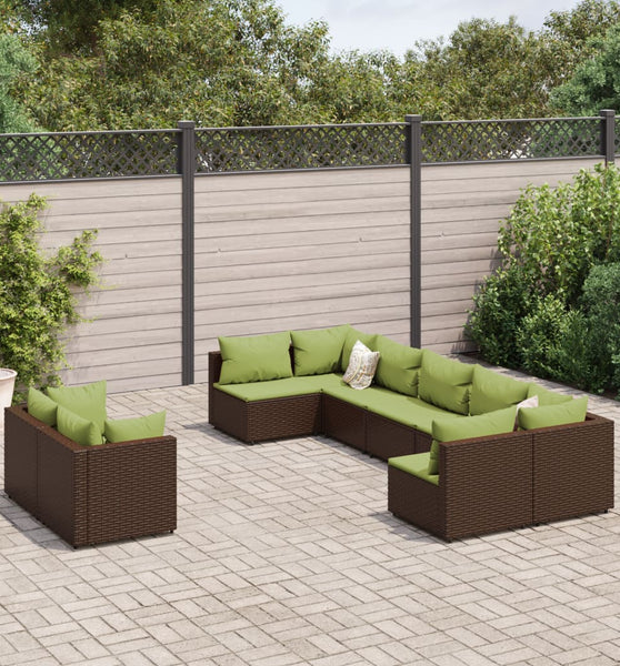 9-tlg. Garten-Sofagarnitur mit Kissen Braun Poly Rattan