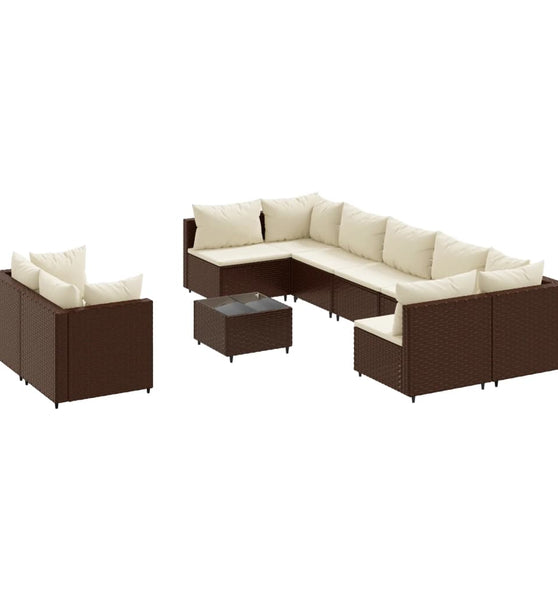 10-tlg. Garten-Sofagarnitur mit Kissen Braun Poly Rattan