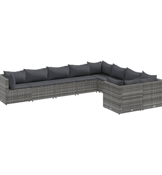 9-tlg. Garten-Sofagarnitur mit Kissen Grau Poly Rattan