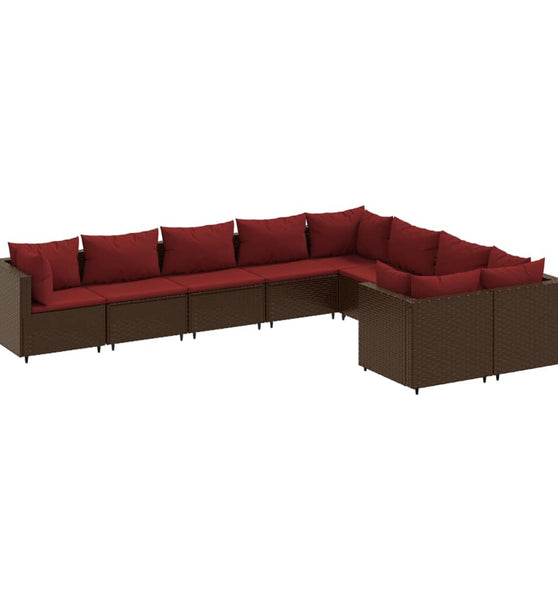 9-tlg. Garten-Sofagarnitur mit Kissen Braun Poly Rattan