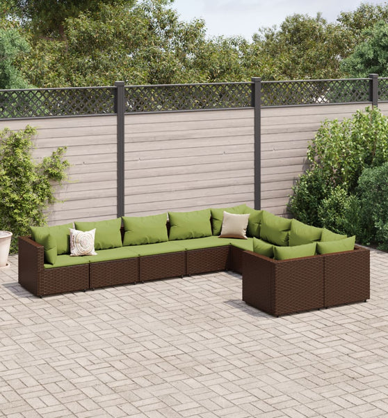 9-tlg. Garten-Sofagarnitur mit Kissen Braun Poly Rattan