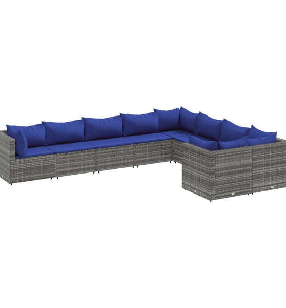 9-tlg. Garten-Sofagarnitur mit Kissen Grau Poly Rattan