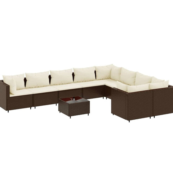 10-tlg. Garten-Sofagarnitur mit Kissen Braun Poly Rattan