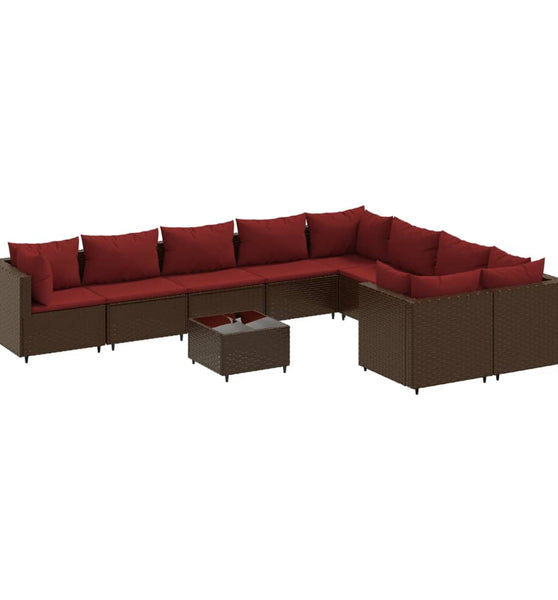 10-tlg. Garten-Sofagarnitur mit Kissen Braun Poly Rattan