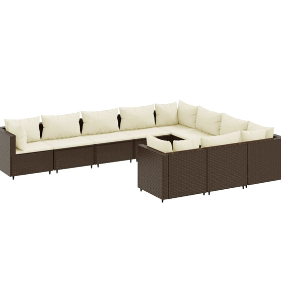 10-tlg. Garten-Sofagarnitur mit Kissen Braun Poly Rattan