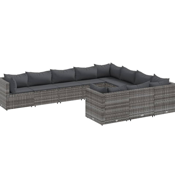 10-tlg. Garten-Sofagarnitur mit Kissen Grau Poly Rattan