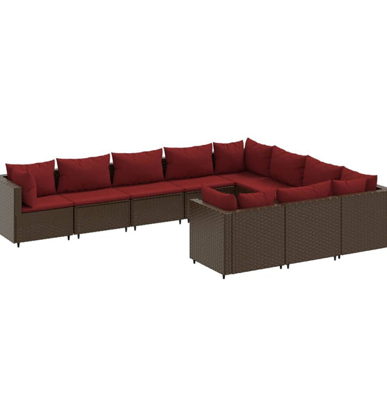 10-tlg. Garten-Sofagarnitur mit Kissen Braun Poly Rattan