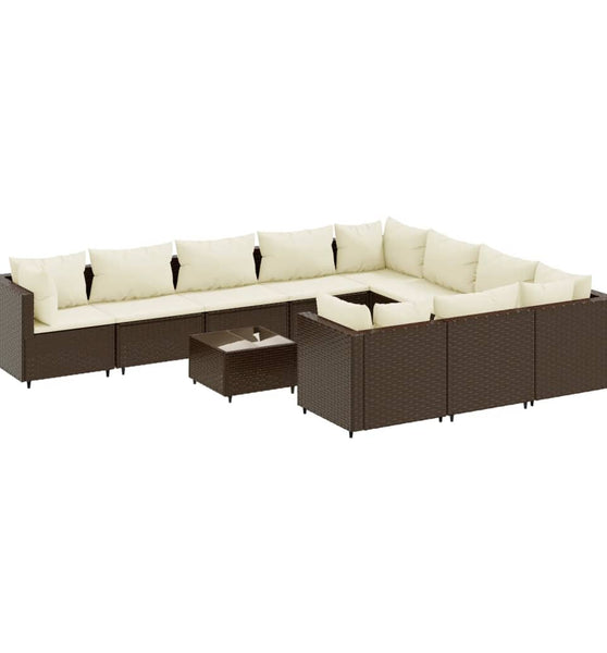 11-tlg. Garten-Sofagarnitur mit Kissen Braun Poly Rattan