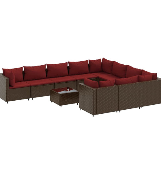 11-tlg. Garten-Sofagarnitur mit Kissen Braun Poly Rattan