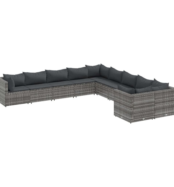 10-tlg. Garten-Sofagarnitur mit Kissen Grau Poly Rattan