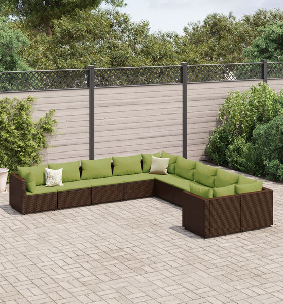 10-tlg. Garten-Sofagarnitur mit Kissen Braun Poly Rattan