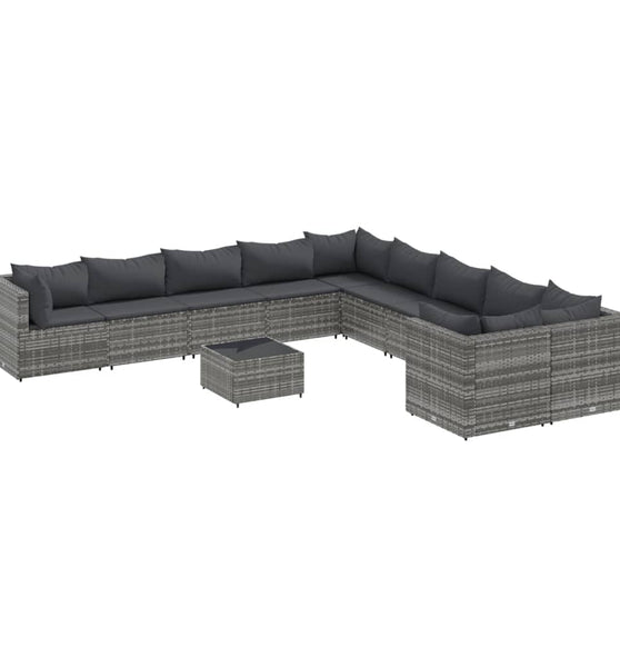 11-tlg. Garten-Sofagarnitur mit Kissen Grau Poly Rattan