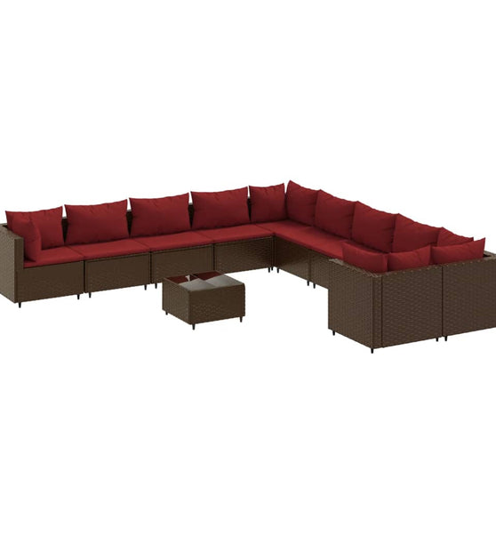11-tlg. Garten-Sofagarnitur mit Kissen Braun Poly Rattan