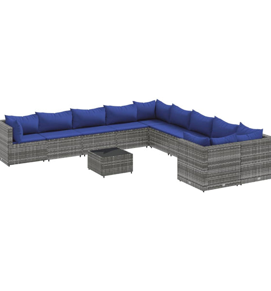 11-tlg. Garten-Sofagarnitur mit Kissen Grau Poly Rattan