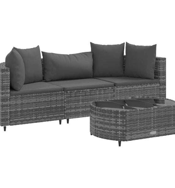 4-tlg. Garten-Sofagarnitur mit Kissen Grau Poly Rattan