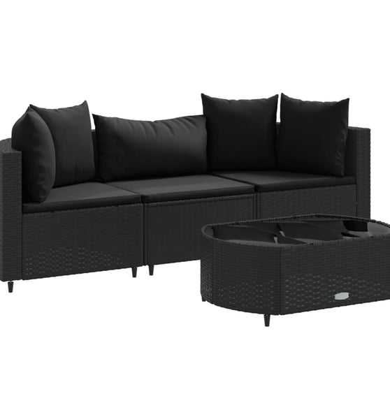 4-tlg. Garten-Sofagarnitur mit Kissen Schwarz Poly Rattan