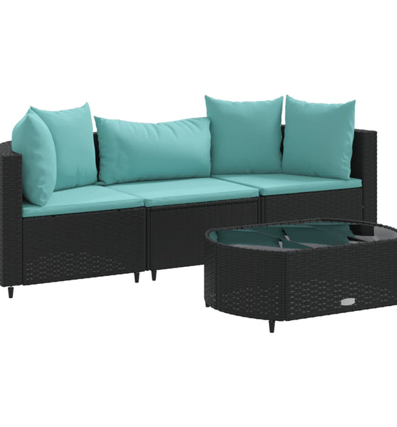 4-tlg. Garten-Sofagarnitur mit Kissen Schwarz Poly Rattan