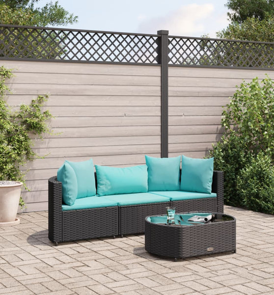 4-tlg. Garten-Sofagarnitur mit Kissen Schwarz Poly Rattan