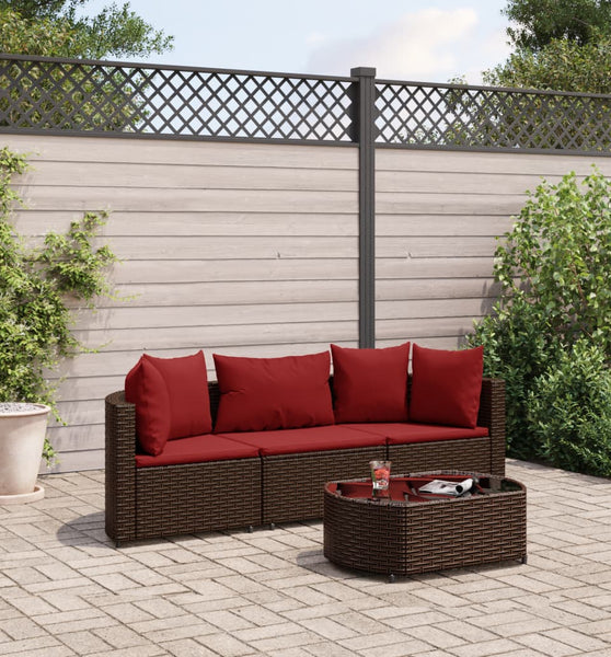 4-tlg. Garten-Sofagarnitur mit Kissen Braun Poly Rattan