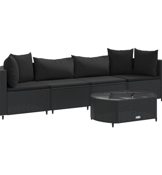 5-tlg. Garten-Sofagarnitur mit Kissen Schwarz Poly Rattan