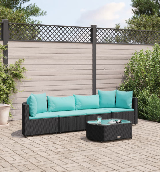 5-tlg. Garten-Sofagarnitur mit Kissen Schwarz Poly Rattan