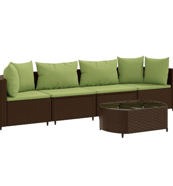 5-tlg. Garten-Sofagarnitur mit Kissen Braun Poly Rattan