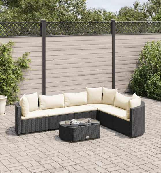 7-tlg. Garten-Sofagarnitur mit Kissen Schwarz Poly Rattan