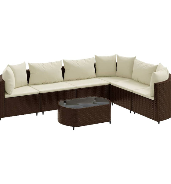 7-tlg. Garten-Sofagarnitur mit Kissen Braun Poly Rattan