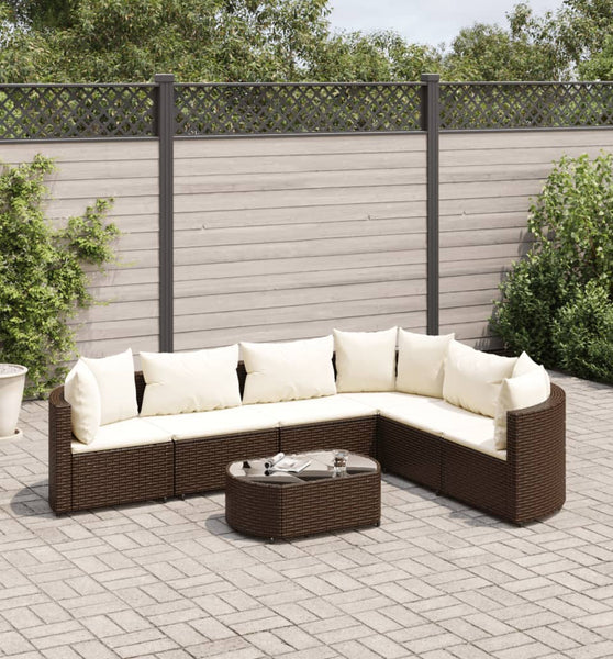 7-tlg. Garten-Sofagarnitur mit Kissen Braun Poly Rattan