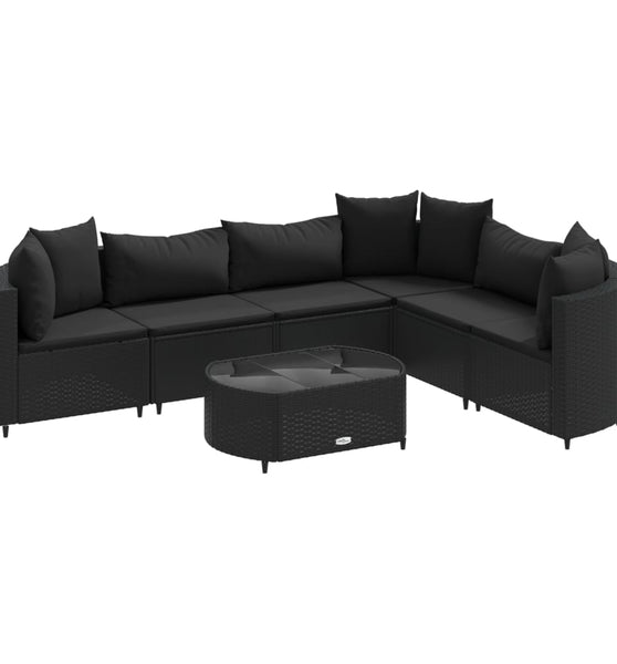 7-tlg. Garten-Sofagarnitur mit Kissen Schwarz Poly Rattan
