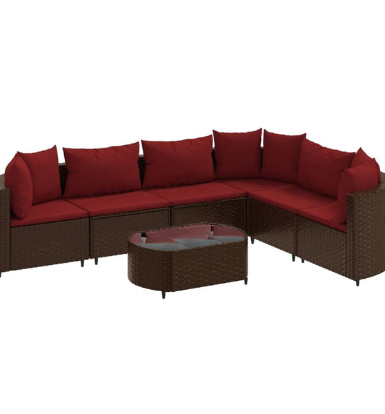 7-tlg. Garten-Sofagarnitur mit Kissen Braun Poly Rattan