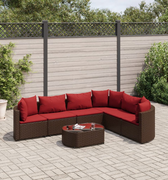 7-tlg. Garten-Sofagarnitur mit Kissen Braun Poly Rattan