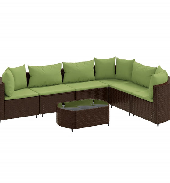 7-tlg. Garten-Sofagarnitur mit Kissen Braun Poly Rattan
