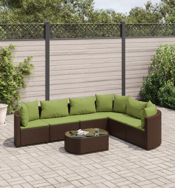 7-tlg. Garten-Sofagarnitur mit Kissen Braun Poly Rattan