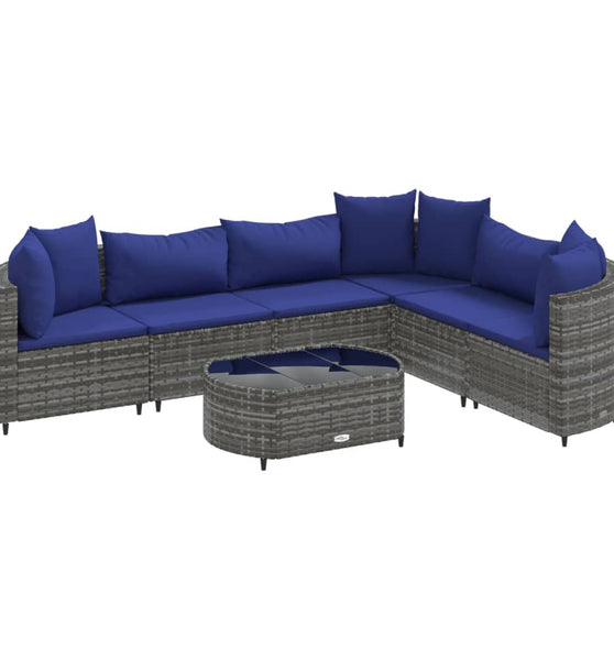 7-tlg. Garten-Sofagarnitur mit Kissen Grau Poly Rattan