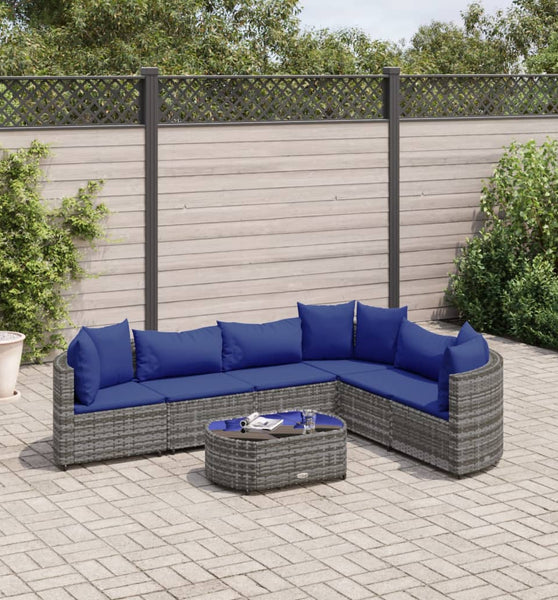 7-tlg. Garten-Sofagarnitur mit Kissen Grau Poly Rattan