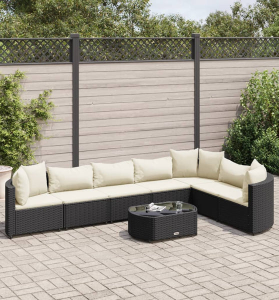 8-tlg. Garten-Sofagarnitur mit Kissen Schwarz Poly Rattan