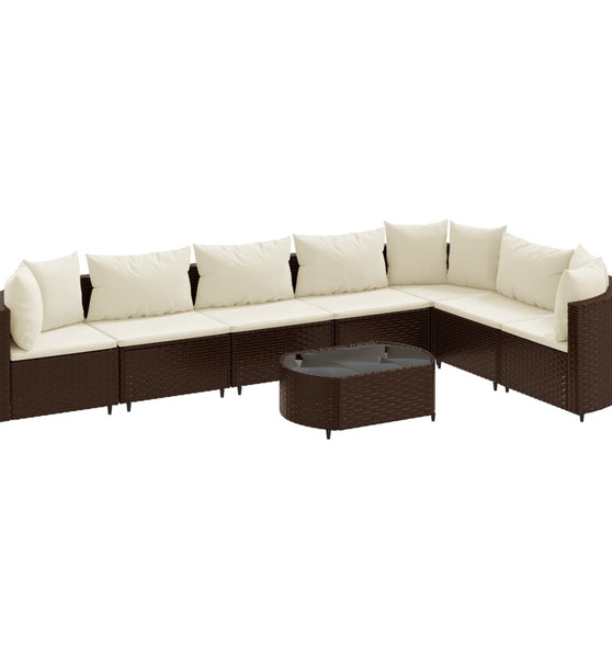 8-tlg. Garten-Sofagarnitur mit Kissen Braun Poly Rattan