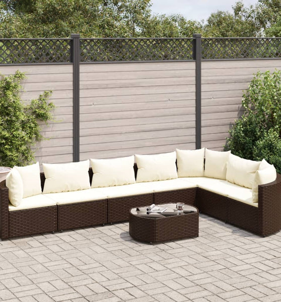 8-tlg. Garten-Sofagarnitur mit Kissen Braun Poly Rattan