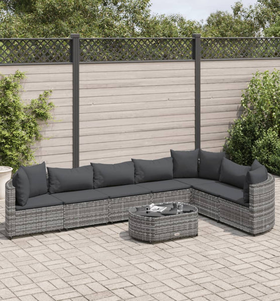 8-tlg. Garten-Sofagarnitur mit Kissen Grau Poly Rattan