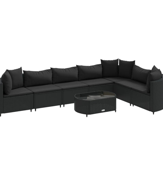 8-tlg. Garten-Sofagarnitur mit Kissen Schwarz Poly Rattan