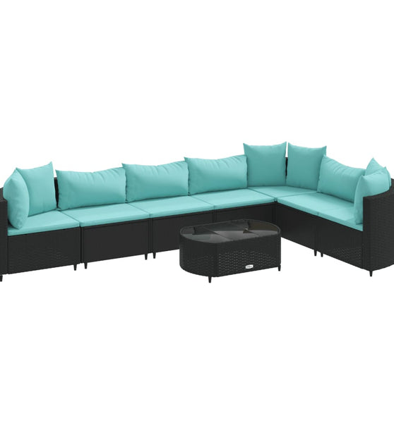 8-tlg. Garten-Sofagarnitur mit Kissen Schwarz Poly Rattan