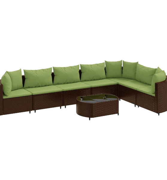 8-tlg. Garten-Sofagarnitur mit Kissen Braun Poly Rattan
